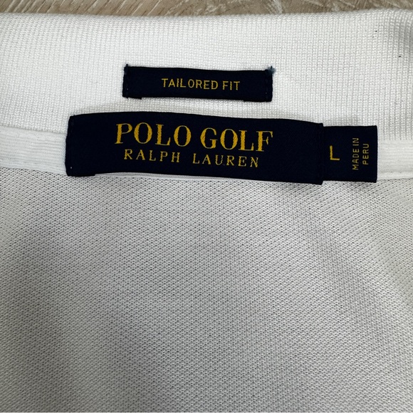Polo Ralph Lauren Golf Tailored Fit L-S White w large Navy Blue Polo Size L - Picture 5 of 9
